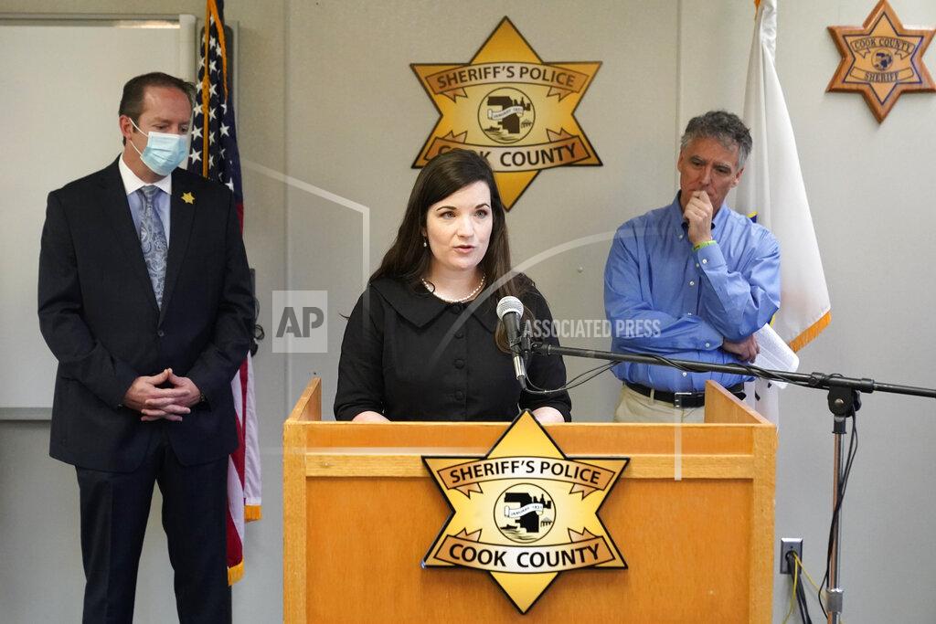 Charles Rex Arbogast Cairenn Fullam-Binder, center, with the nonprofit organization called the DNA Doe Project, talks about the group's involvement in helping authorities identify "Gacy Victim 5" as North Carolina native Francis Wayne Alexander, during a news conference Monday, Oct. 25, 2021, in Maywood, Ill. Joining Fullam-Binder are Cook County Sheriff's Detective Lt. Jason Moran, left, and and Sheriff Tom Dart. (AP Photo/Charles Rex Arbogast)
