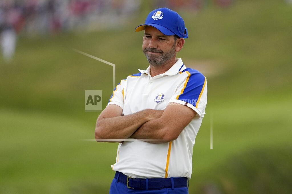 Jeff Roberson Team Europe's Sergio Garcia reacts after missing a putt on the 11th hole during a Ryder Cup singles match at the Whistling Straits Golf Course Sunday, Sept. 26, 2021, in Sheboygan, Wis. (AP Photo/Jeff Roberson)