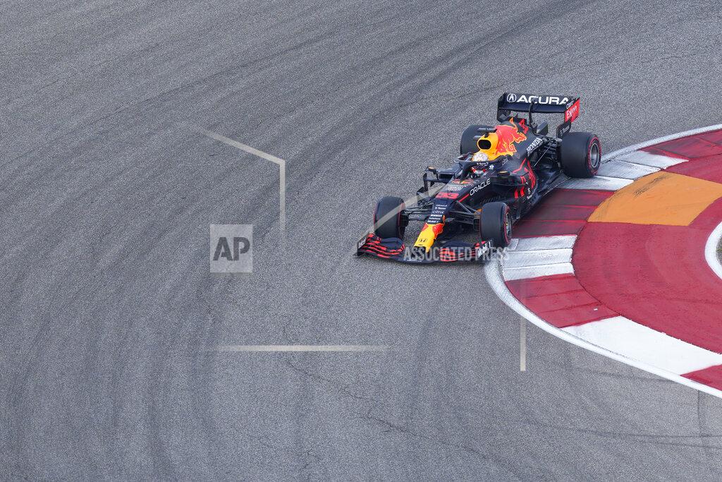 Nick Didlick Red Bull driver Max Verstappen, of the Netherlands, moves into a turn during a practice session for the F1 US Grand Prix auto race at Circuit of the Americas, Friday, Oct. 22, 2021, in Austin, Texas. (AP Photo/Nick Didlick)