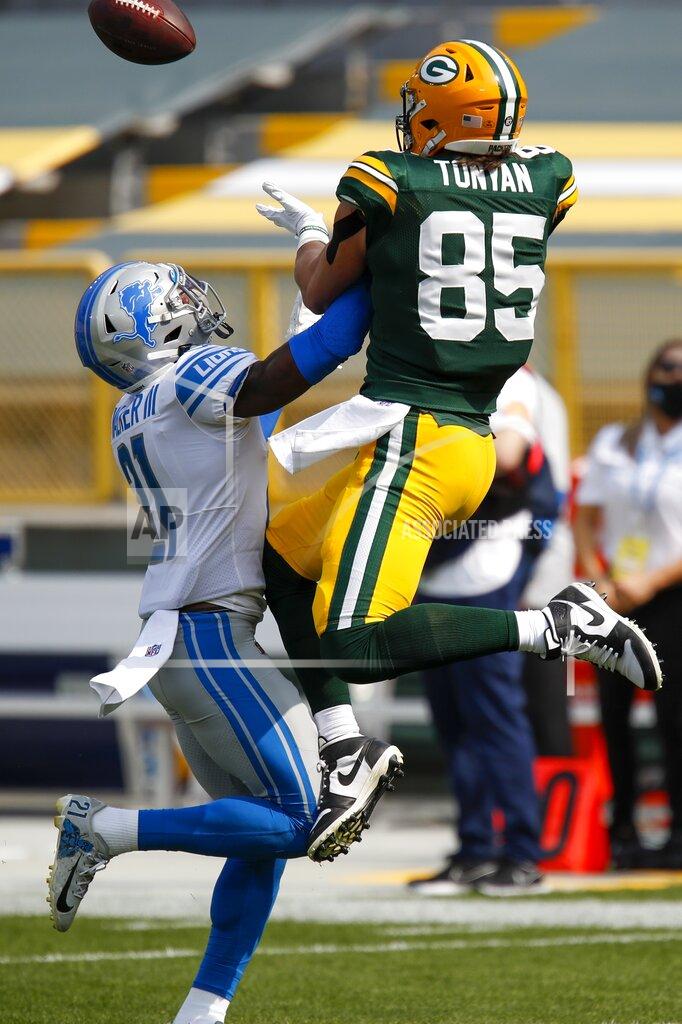 Matt Ludtke Detroit Lions' Tracy Walker breaks up a pass intended for Green Bay Packers' Robert Tonyan during the first half of an NFL football game Sunday, Sept. 20, 2020, in Green Bay, Wis. (AP Photo/Matt Ludtke)