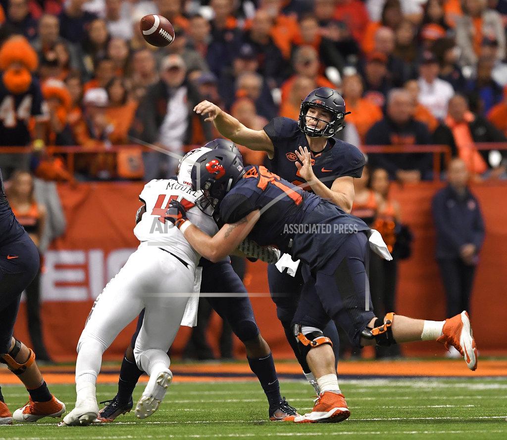 Adrian Kraus Syracuse quarterback Eric Dungey throws a pass from the pocket during the first half of an NCAA college football game against NC State in Syracuse, N.Y., Saturday, Oct. 27, 2018. (AP Photo/Adrian Kraus)
