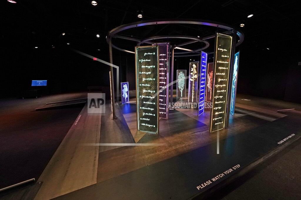 Rogelio V. Solis The PBS Frontline's traveling augmented-reality exhibit, "Un(re)solved", rests in the special exhibit room of the Two Mississippi Museums in Jackson, Friday, Aug. 27, 2021. The exhibit opened on Saturday, Aug. 28, to align with the commemoration of the death of Emmett Till, a Chicago teenager who was lynched in Mississippi in 1955. The multi-media platform examines the federal government's efforts to investigate more than 150 civil rights era cold cases on the Emmett Till Unsolved Civil Rights Crime Act. (AP Photo/Rogelio V. Solis)