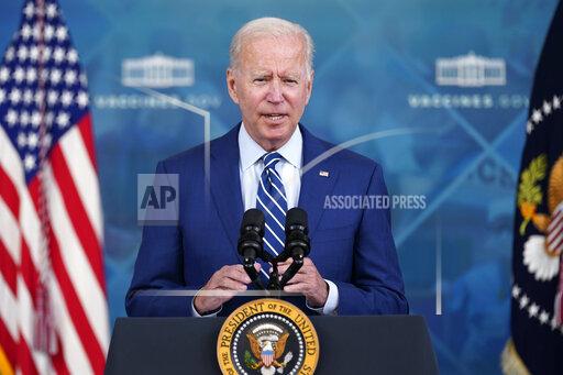 President Joe Biden delivers remarks on COVID-19 during an event in the South Court Auditorium on the White House campus, Monday, Sept. 27, 2021, in Washington. (AP Photo/Evan Vucci)