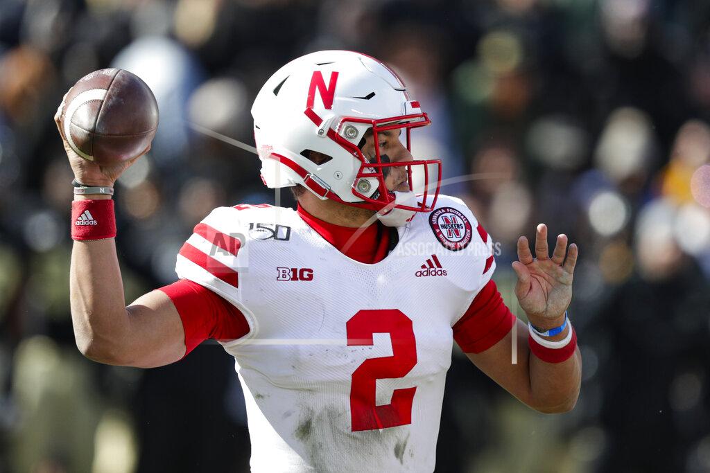 Michael Conroy Nebraska quarterback Adrian Martinez (2) throws against Purdue during the second half of an NCAA college football game in West Lafayette, Ind., Saturday, Nov. 2, 2019. Purdue defeated Nebraska 31-27. (AP Photo/Michael Conroy)
