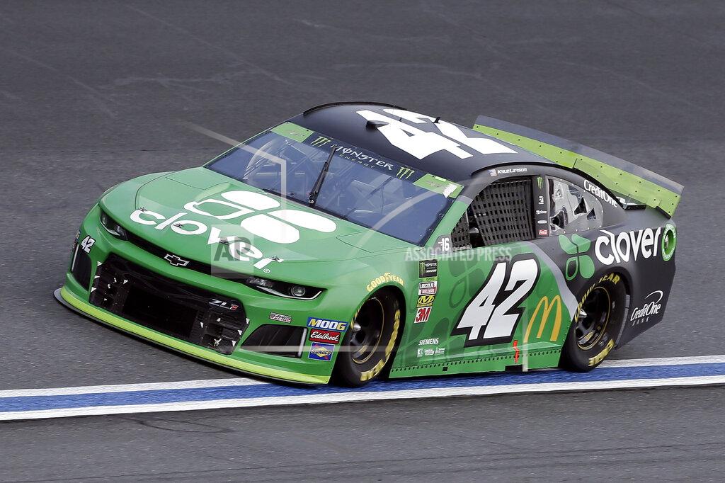 Gerry Broome Kyle Larson drives through Turn 4 during the NASCAR Cup Series auto race at Charlotte Motor Speedway in Concord, N.C., Sunday, Sept. 29, 2019. (AP Photo/Gerry Broome)
