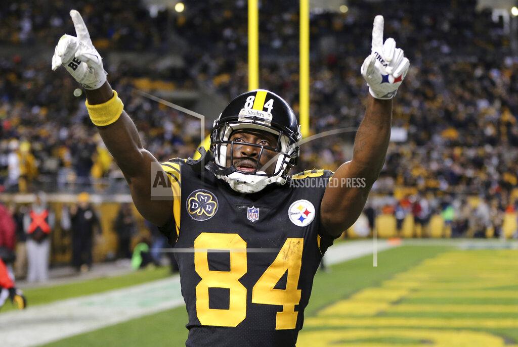 Keith Srakocic FILE - In this Nov. 16, 2017, file photo, Pittsburgh Steelers wide receiver Antonio Brown celebrates a touchdown catch during the second half of an NFL football game against the Tennessee Titans in Pittsburgh. There was a time, believe it or not, when Brown wasn't an all-world talent with a penchant for self-destruction, but a sixth-round pick hoping to carve a niche in the NFL. (AP Photo/Keith Srakocic, File)