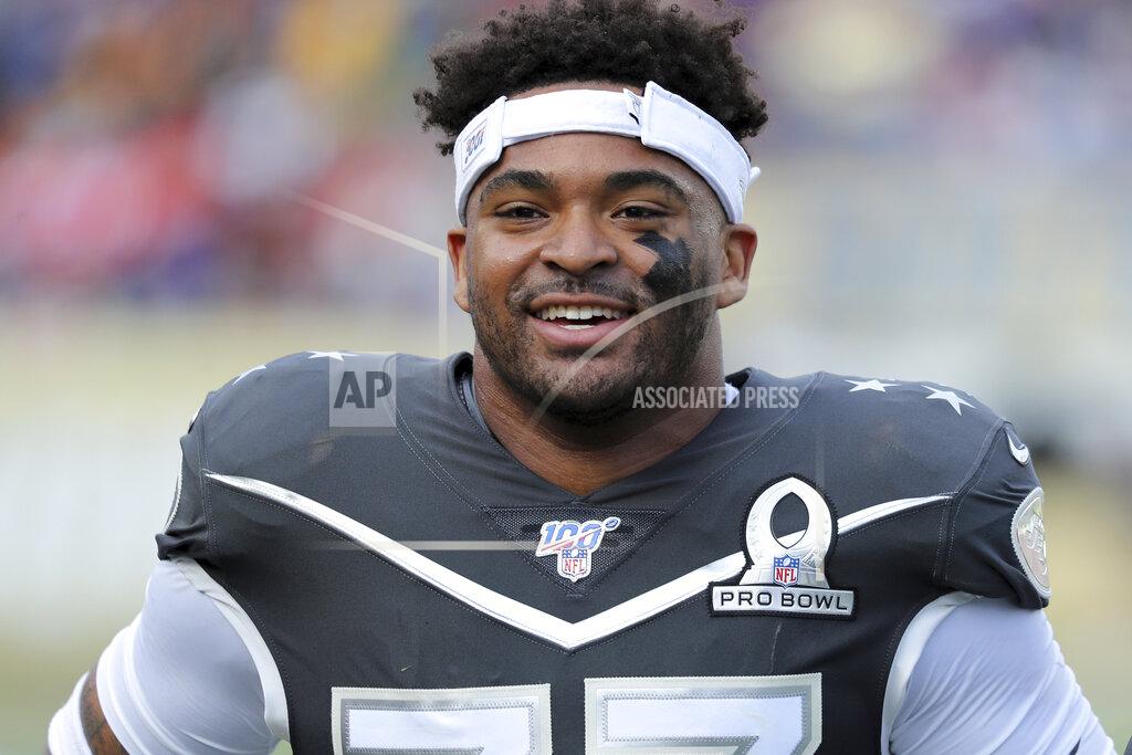 FILE - In this Jan. 26, 2020, file photo, AFC safety Jamal Adams of the New York Jets walks off the field at halftime during the NFL Pro Bowl football game in Orlando, Fla. Joe Douglas' feelings about Jamal Adams remain unchanged. Just like the New York Jets general manager's game plan when it comes to the star safety's contract situation. “Jamal’s an unbelievable young player, and our plan is to keep Jamal here a long time,” Douglas said in a pre-draft conference call with reporters Monday, April 20, 2020. (AP Photo/Gregory Payan, File)