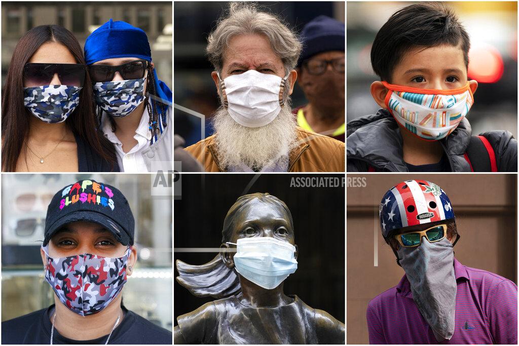 Mark Lennihan In this combination of photos, New Yorkers pose for photos during the coronavirus outbreak in New York. (AP Photo/Mark Lennihan)