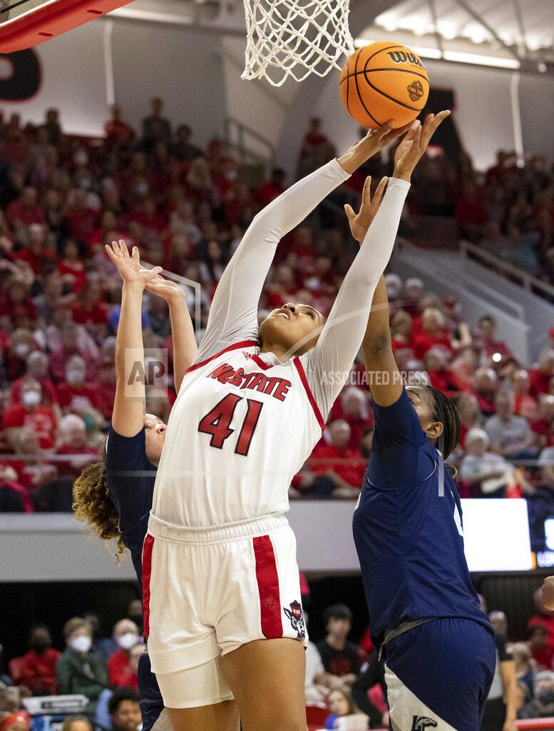 Ben Mckeown North Carolina State's Camille Hobby (41) attempts a shot during the second half of a college basketball game against Longwood in the first round of the NCAA tournament in Raleigh, N.C., Saturday, March 19, 2022. (AP Photo/Ben McKeown)