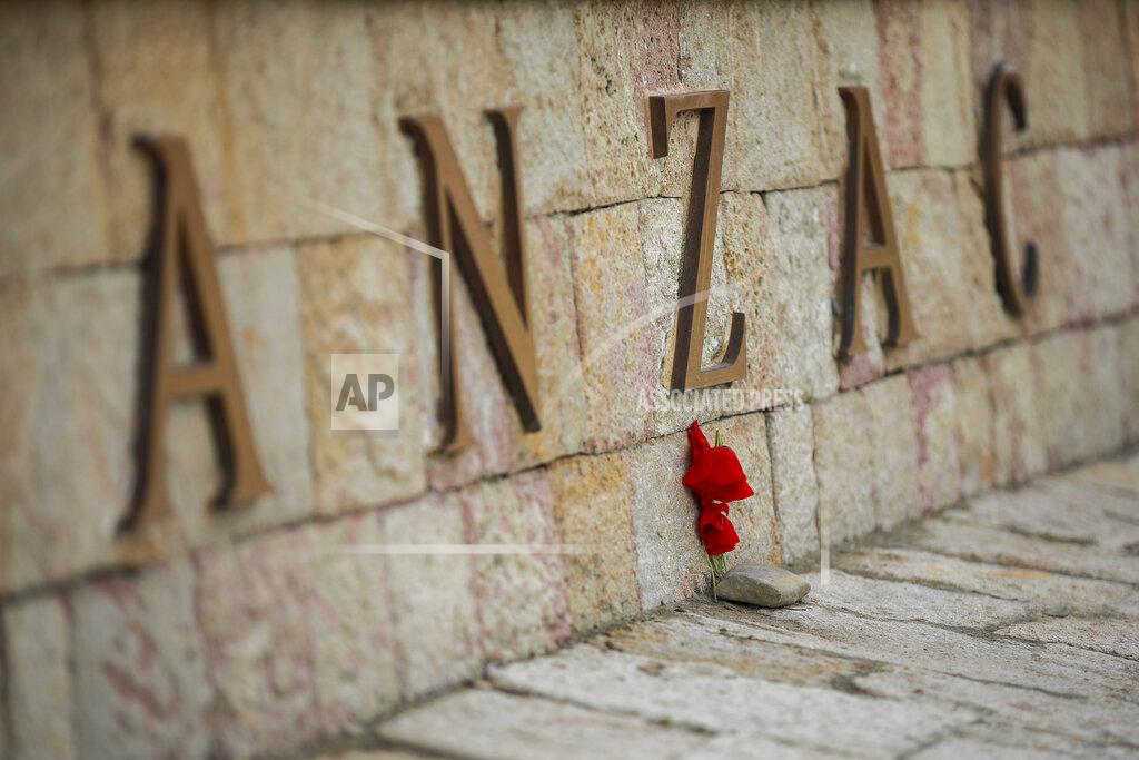 Emrah Gurel A view of Anzac Cove memorial on the site of the World War I landing of the ANZACs (Australian and New Zealand Army Corps) in Canakkale, Turkey, Saturday, April 24, 2021, a day ahead of the 106th anniversary of the Gallipoli Campaign. The Gallipoli Campaign of 1915 by Allied forces aimed to take control of the peninsula to weaken the Ottoman Empire. The campaign failed and Allied forces withdrew after eight months of fighting on the ground and some 250,000 casualties on both sides. The memorials were kept small due to the COVID-19 pandemic.(AP Photo/Emrah Gurel)