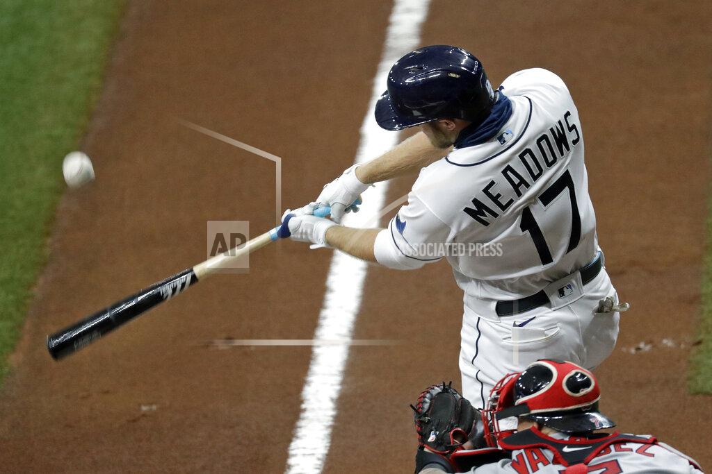 Chris O'meara Tampa Bay Rays batter Austin Meadows fouls off a pitch from Boston Red Sox starting pitcher Nathan Eovaldi during the first inning of a baseball game Tuesday, Aug. 4, 2020, in St. Petersburg, Fla. Meadows is playing in his first game of the season after recovering from COVID-19. (AP Photo/Chris O'Meara)