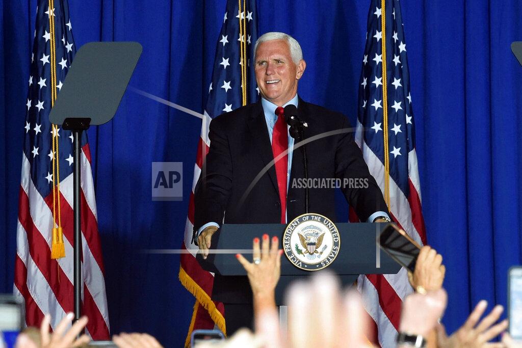 Meg Kinnard Vice President Mike Pence speaks during a campaign rally at an airplane hangar, Tuesday, Oct. 27, 2020, in Greenville, S.C. (AP Photo/Meg Kinnard)
