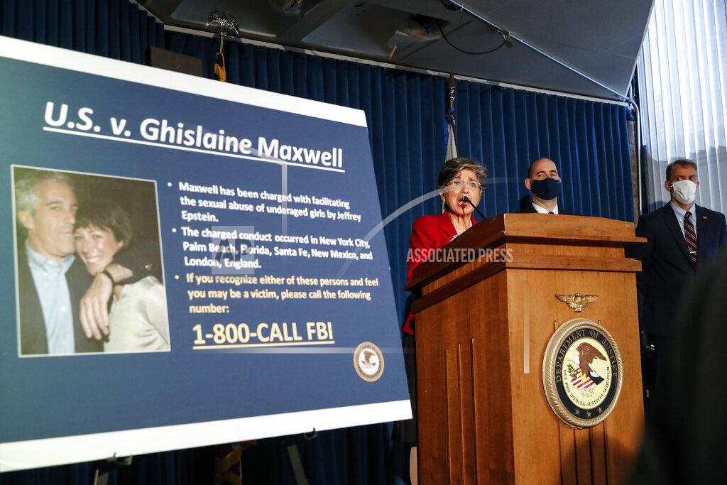 Audrey Strauss, Acting United States Attorney for the Southern District of New York, center, speaks alongside William F. Sweeney Jr., Assistant Director-in-Charge of the New York Office of the Federal Bureau of Investigation, center right, and New York City Police Commissioner Dermot Shea, right, during a news conference to announce charges against Ghislaine Maxwell for her alleged role in the sexual exploitation and abuse of multiple minor girls by Jeffrey Epstein, Thursday, July 2, 2020, in New York. (AP Photo/John Minchillo)