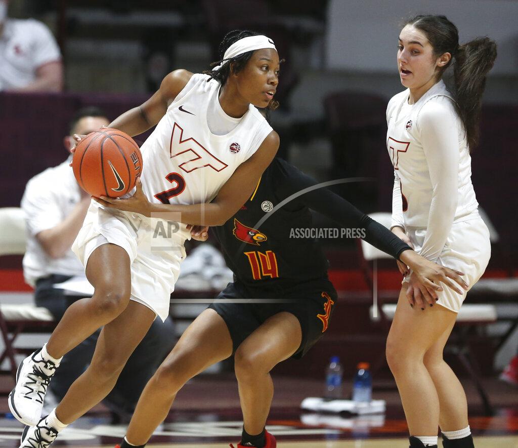 Matt Gentry Virginia Tech's Aisha Sheppard drives past Louisville's Kianna Smith (14) during the first half of an NCAA college basketball game Thursday, Jan. 7, 2021, in Blacksburg, Va. (Matt Gentry/The Roanoke Times via AP, Pool)