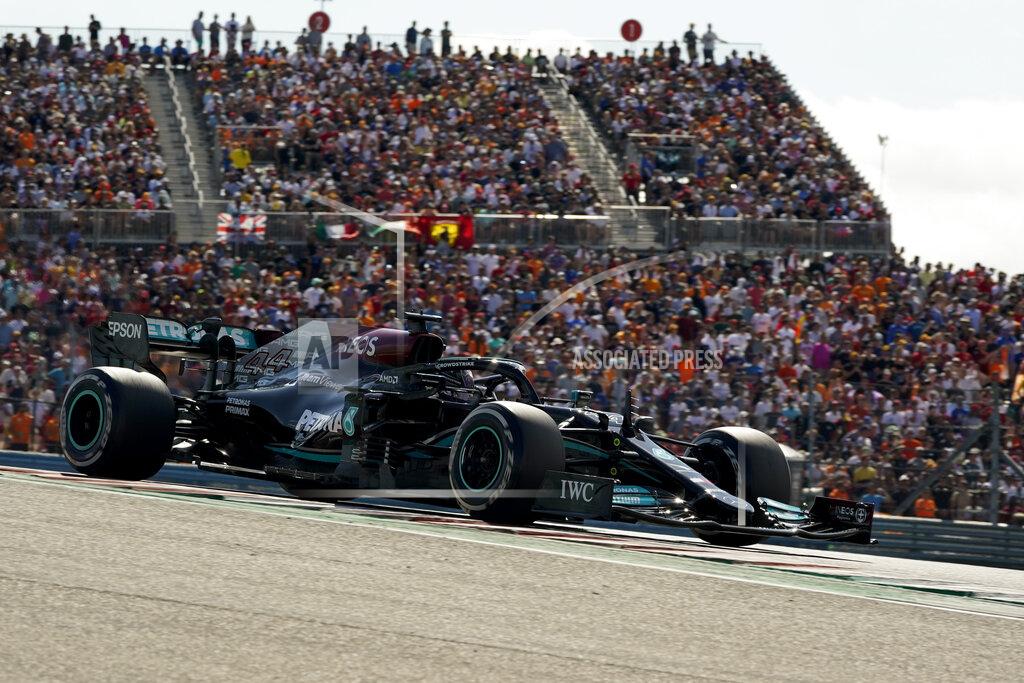 Eric Gay Mercedes driver Lewis Hamilton, of Britain, races during the Formula One U.S. Grand Prix auto race at the Circuit of the Americas, Sunday, Oct. 24, 2021, in Austin, Texas. (AP Photo/Eric Gay)