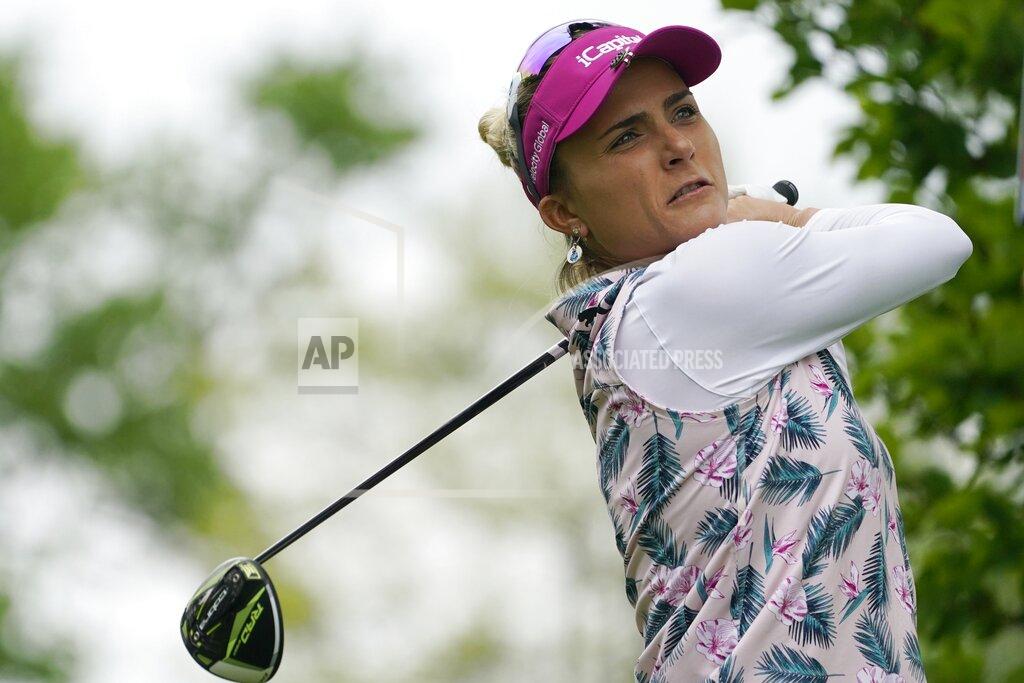 John Minchillo Lexi Thompson tees of on the second hole during the third round of the LPGA Cognizant Founders Cup golf tournament, Saturday, May 14, 2022, at the Upper Montclair Country Club in Clifton, N.J. (AP Photo/John Minchillo)