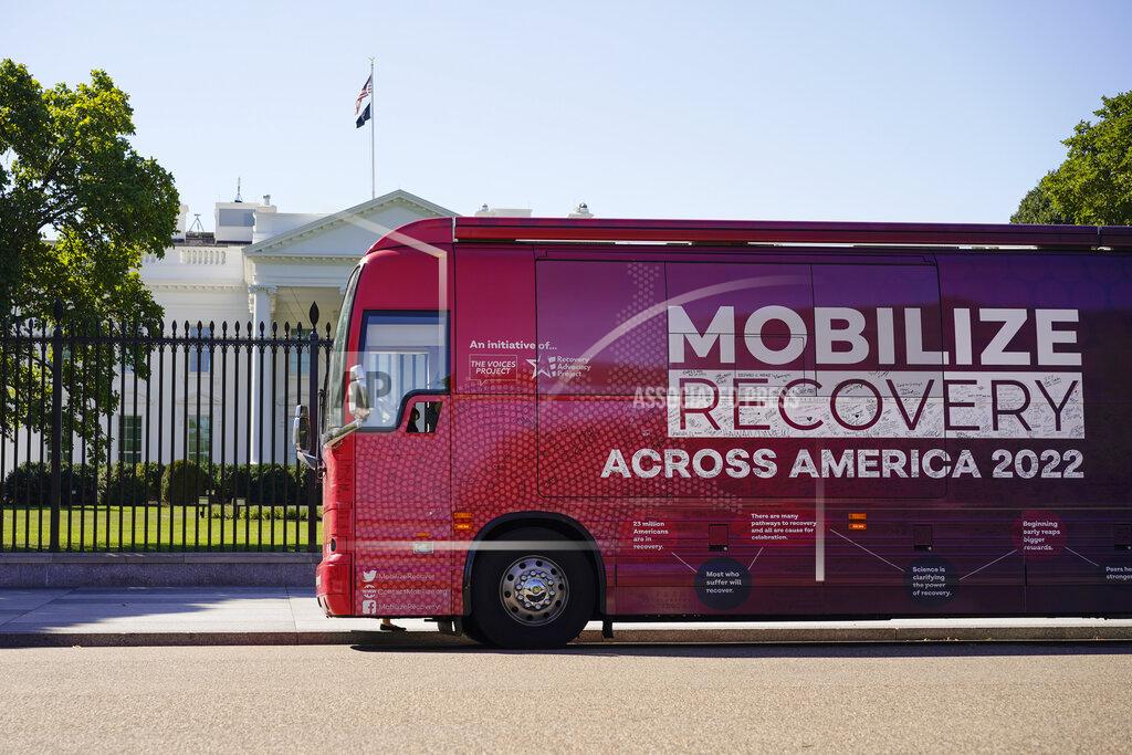Carolyn Kaster The Mobilize Recovery bus is parked on Pennsylvania Avenue in front of the White House in Washington, Friday, Sept. 23, 2022. Members of Mobilize Recover and others are in Washington to meet with Doug Emhoff, husband of Vice President Kamala Harris, to give their recommendations for the distribution of the federal settlement money as billions of dollars in opioid lawsuit settlements are starting to flow to governments. (AP Photo/Carolyn Kaster)