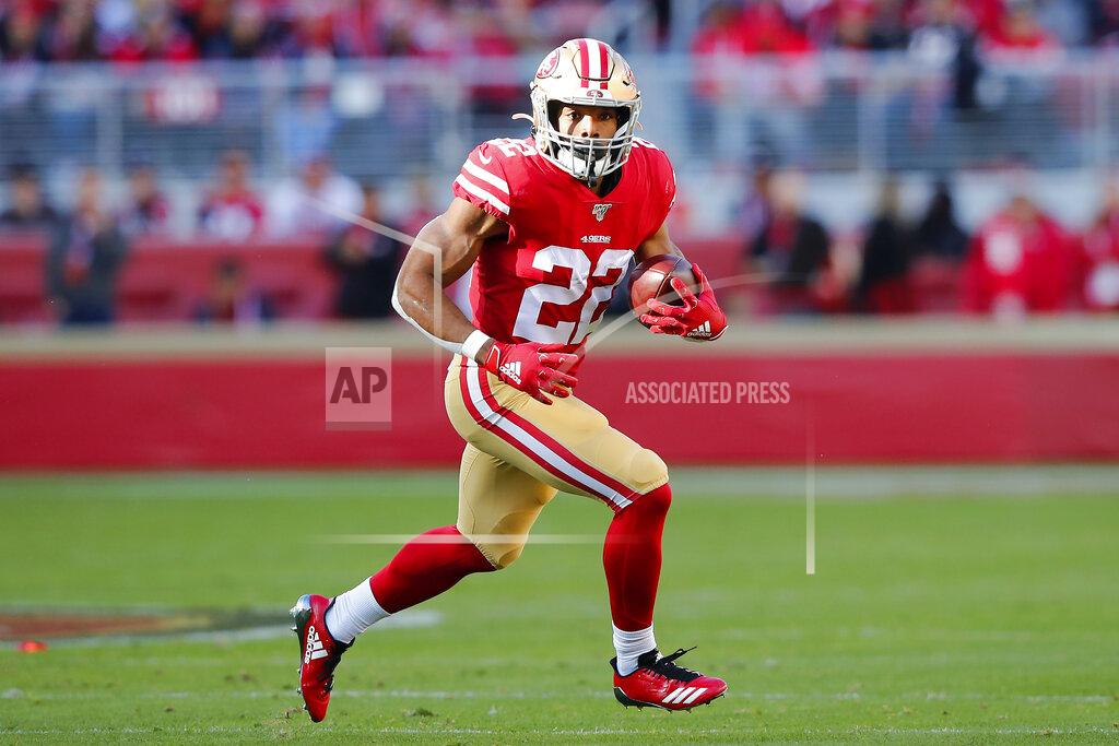 John Hefti San Francisco 49ers running back Matt Breida (22) runs against the Atlanta Falcons during the first half of an NFL football game in Santa Clara, Calif., Sunday, Dec. 15, 2019. (AP Photo/John Hefti)
