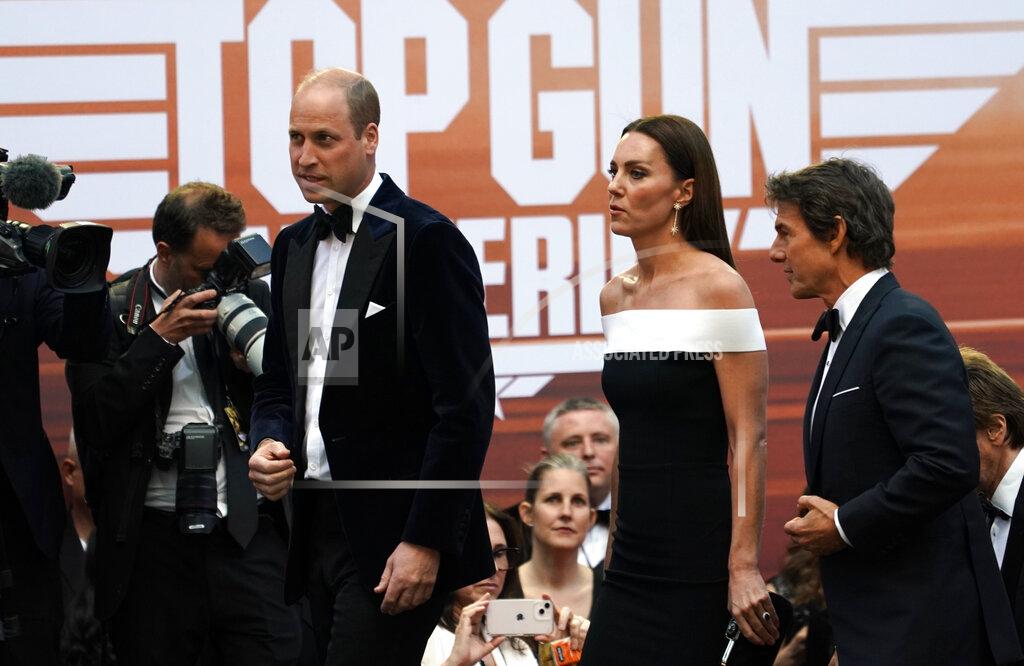 Alberto Pezzali Britain's Prince William and Kate, Duchess of Cambridge speak to Tom Cruise during the 'Top Gun Maverick' UK premiere at a central London cinema, on Thursday, May 19, 2022. (AP Photo/Alberto Pezzali)