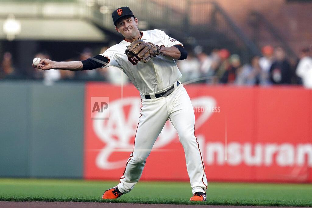 Jeff Chiu San Francisco Giants' Jason Vosler throws out Milwaukee Brewers' Kolten Wong at first base during the first inning of a baseball game in San Francisco, Monday, Aug. 30, 2021. (AP Photo/Jeff Chiu)