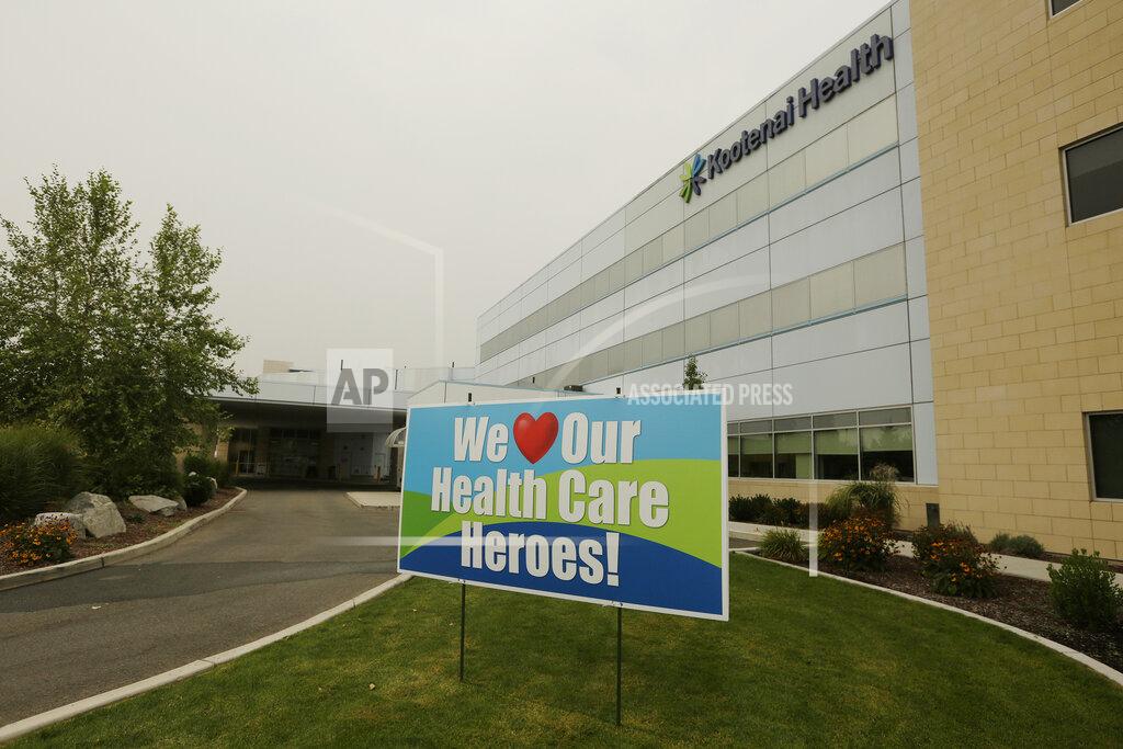 Young Kwak A sign supporting healthcare workers is photographed at Kootenai Health, Friday, Sept. 10, 2021, in Coeur d'Alene, Idaho. Northern Idaho has a long and deep streak of antigovernment activism that is confounding attempts to battle a COVID-19 outbreak.(AP Photo/Young Kwak)