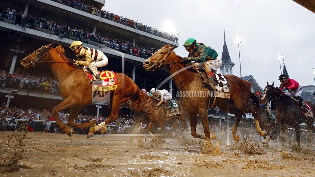 FILE - In this May 4, 2019, file photo, Flavien Prat rides Country House to victory during the 145th running of the Kentucky Derby horse race at Churchill Downs in Louisville, Ky. Luis Saez on Maximum Security finished first but was disqualified. Country House has been retired because of a foot ailment. The 4-year-old developed laminitis in his right front foot and was hospitalized last summer to treat the condition. (AP Photo/Matt Slocum, File)