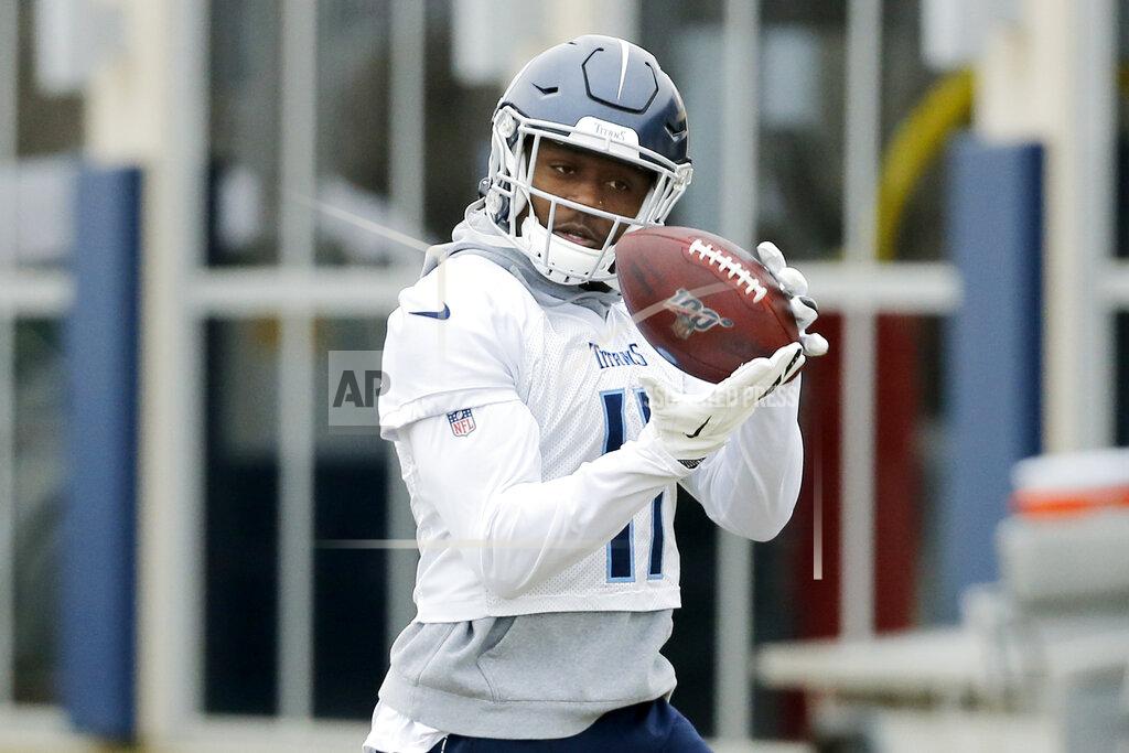 Mark Humphrey Tennessee Titans wide receiver A.J. Brown catches a pass during an NFL football practice Friday, Jan. 17, 2020, in Nashville, Tenn. The Titans are scheduled to face the Kansas City Chiefs in the AFC Championship game Sunday. (AP Photo/Mark Humphrey)