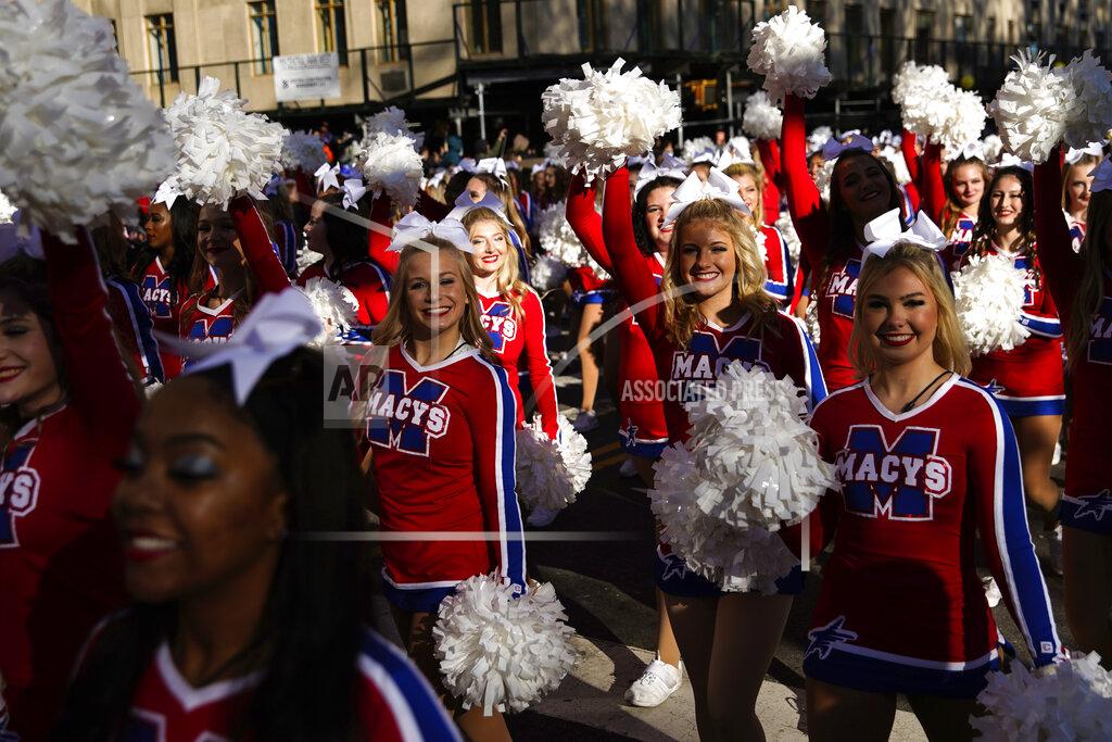 Julia Nikhinson Cheerleaders make their way down Central Park West during the Macy's Thanksgiving Day Parade, Thursday, Nov. 24, 2022, in New York. (AP Photo/Julia Nikhinson)