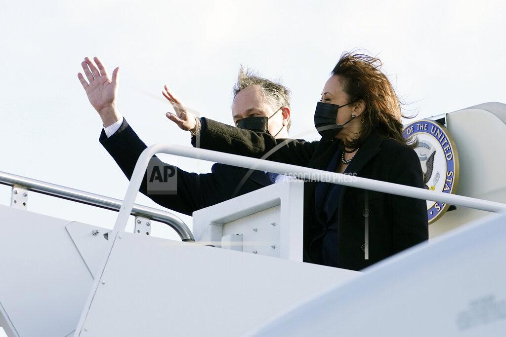 Jacquelyn Martin Vice President Kamala Harris and her husband, Doug Emhoff, wave as they board Air Force Two at Andrews Air Force Base, Md., Monday, March 15, 2021, en route to Las Vegas. President Joe Biden, Vice President Kamala Harris and their spouses are opening an ambitious, cross-country tour to highlight the $1.9 trillion coronavirus relief plan and its benefits. (AP Photo/Jacquelyn Martin)