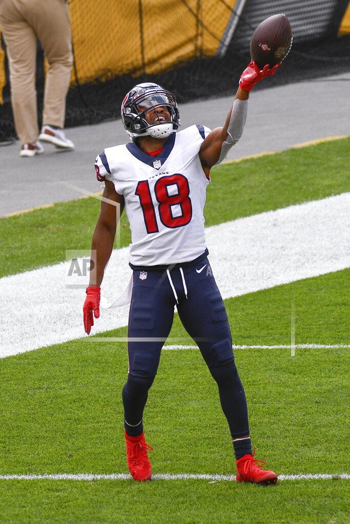 Don Wright Houston Texans wide receiver Randall Cobb (18) celebrates after scoring a touchdown against the Pittsburgh Steelers in the first half of an NFL football game, Sunday, Sept. 27, 2020, in Pittsburgh. (AP Photo/Don Wright)