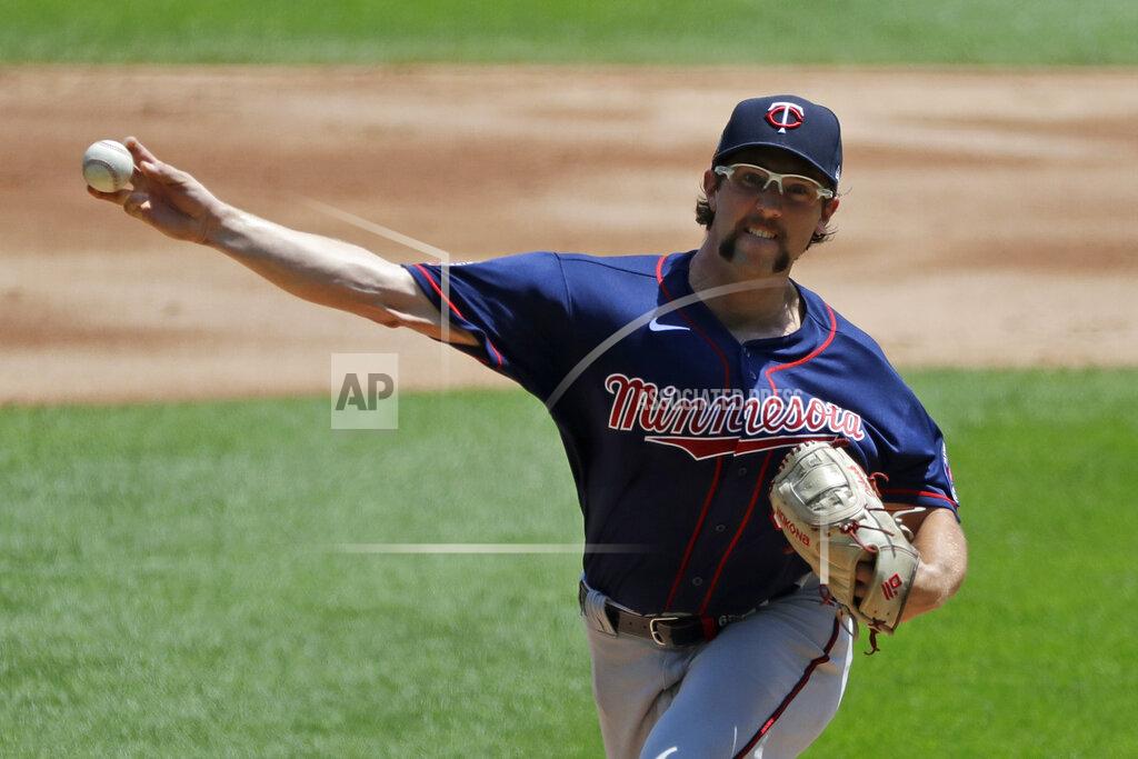 Nam Y. Huh Minnesota Twins starting pitcher Randy Dobnak throws the ball against the Chicago White Sox during the first inning of a baseball game in Chicago, Saturday, July 25, 2020. (AP Photo/Nam Y. Huh)