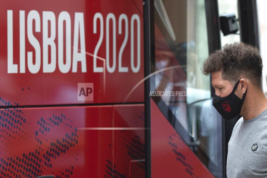 Manu Fernandez Atletico's Madrid Diego Simeone arrives to the team hotel in Lisbon, Portugal, Tuesday, Aug. 11, 2020. Atletico are scheduled to play Leipzig in a Champions League Quarter Final soccer match on Thursday.(AP Photo/Manu Fernandez)