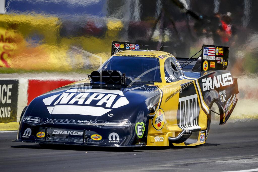 Randy Anderson/Anderson Studio In this photo provided by the NHRA, Ron Capps picked up his first win of the season with his Funny Car, Sunday, May 5, 2019, at Atlanta Dragway during the Arby's NHRA Southern Nationals in Atlanta. (Randy Anderson/NHRA via AP)