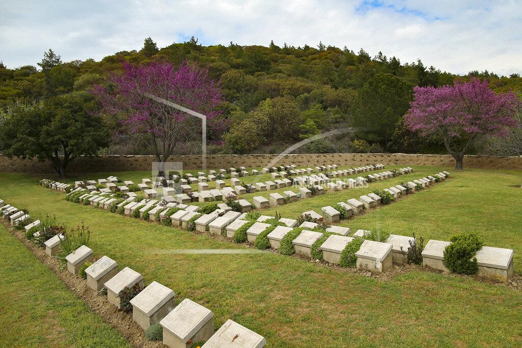 Emrah Gurel A view of the Shrapnel Valley cemetery in Canakkale, Turkey, Saturday, April 24, 2021, a day ahead of the 106th anniversary of the Gallipoli Campaign. The Gallipoli Campaign of 1915 by Allied forces aimed to take control of the peninsula to weaken the Ottoman Empire. The campaign failed and Allied forces withdrew after eight months of fighting on the ground and some 250,000 casualties on both sides. The memorials were kept small due to the COVID-19 pandemic.(AP Photo/Emrah Gurel)