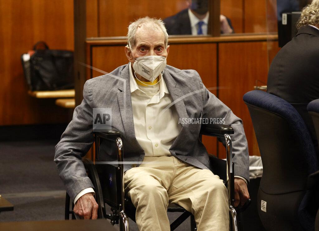 Al Seib Robert Durst in his wheelchair spins in place as he looks at people in the courtroom as he appears in a courtroom in Inglewood, Calif. on Wednesday, Sept. 8, 2021, with his attorneys for closing arguments presented by the prosecution in the murder trial of the New York real estate scion who is charged with the longtime friend Susan Berman's killing in Benedict Canyon just before Christmas Eve 2000. (Al Seib/Los Angeles Times via AP, Pool)