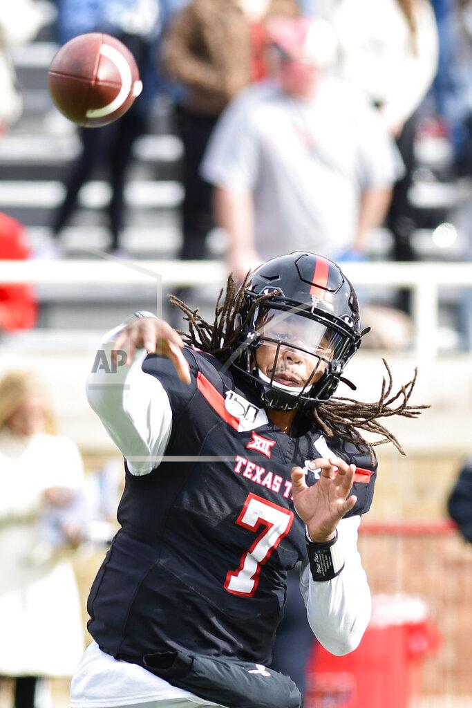 Justin Rex Texas Tech's Jett Duffey (7) throws the ball during the second half of an NCAA college football game against TCU, Saturday, Nov. 16, 2019, in Lubbock, Texas. (Justin Rex/Lubbock Avalanche-Journal via AP)
