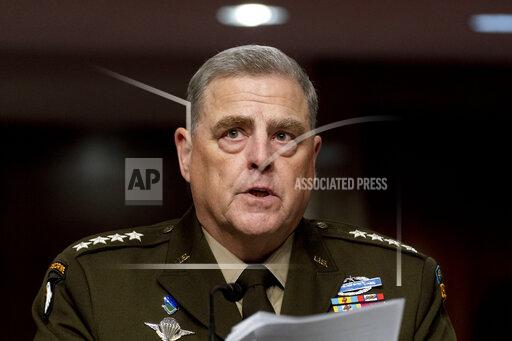 FILE - In this June 10, 2021, file photo Chairman of the Joint Chiefs of Staff Gen. Mark Milley speaks at a Senate Armed Services budget hearing on Capitol Hill in Washington. (AP Photo/Andrew Harnik, File)