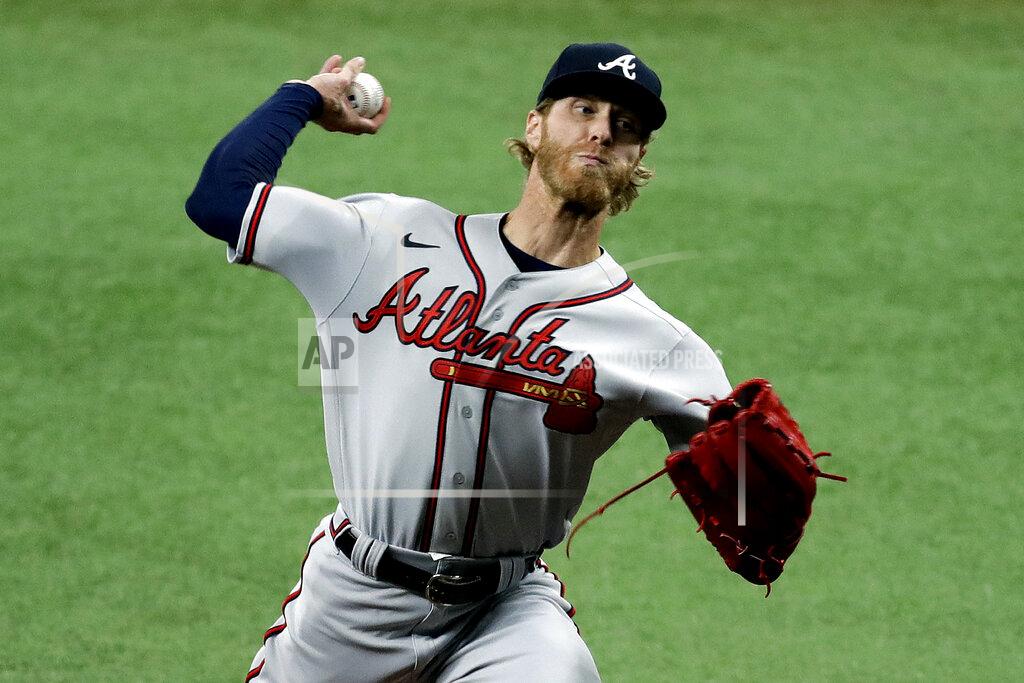 Chris O'meara Atlanta Braves' Mike Foltynewicz pitches to the Tampa Bay Rays during the first inning of a baseball game Monday, July 27, 2020, in St. Petersburg, Fla. (AP Photo/Chris O'Meara)