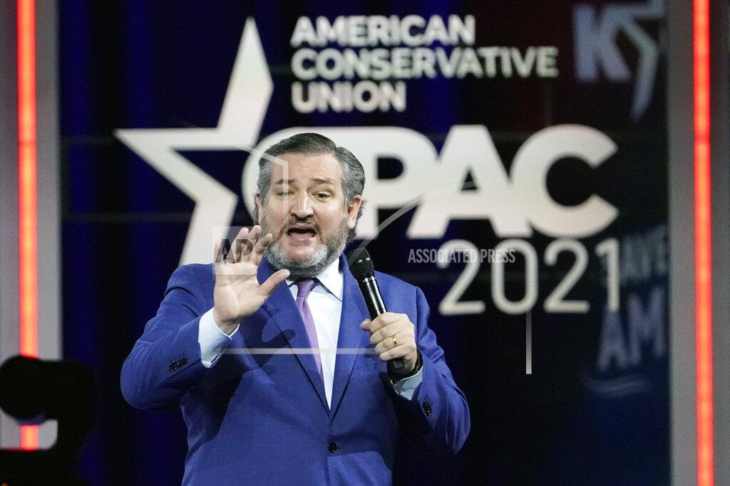 John Raoux Sen. Ted Cruz, R-Texas speaks at the Conservative Political Action Conference (CPAC) Friday, Feb. 26, 2021, in Orlando, Fla. (AP Photo/John Raoux)