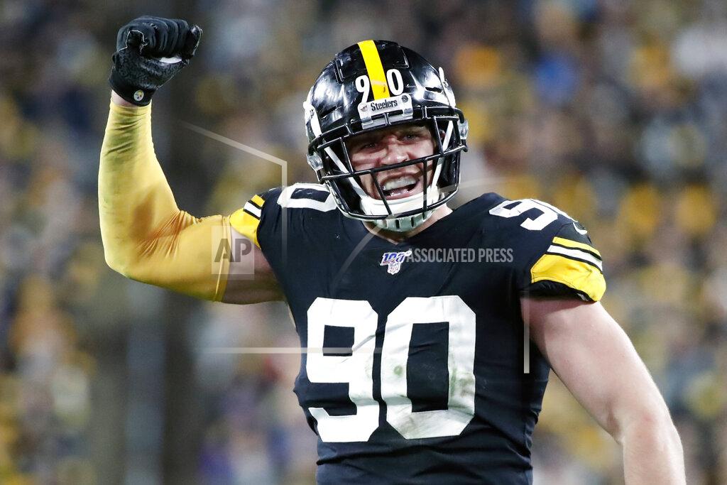 Don Wright Pittsburgh Steelers outside linebacker T.J. Watt (90) encourages the crowd during the second half of an NFL football game against the Los Angeles Rams in Pittsburgh, Sunday, Nov. 10, 2019. (AP Photo/Don Wright)