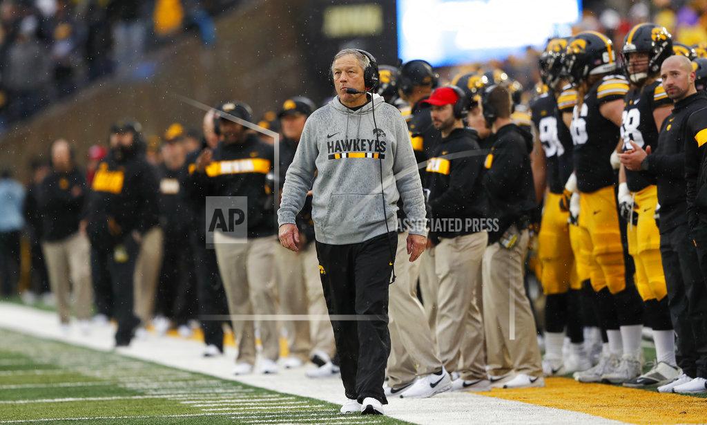Charlie Neibergall Iowa head coach Kirk Ferentz watches from the sideline during the second half of an NCAA college football game against Nebraska, Friday, Nov. 23, 2018, in Iowa City, Iowa. Iowa won 31-28. (AP Photo/Charlie Neibergall)