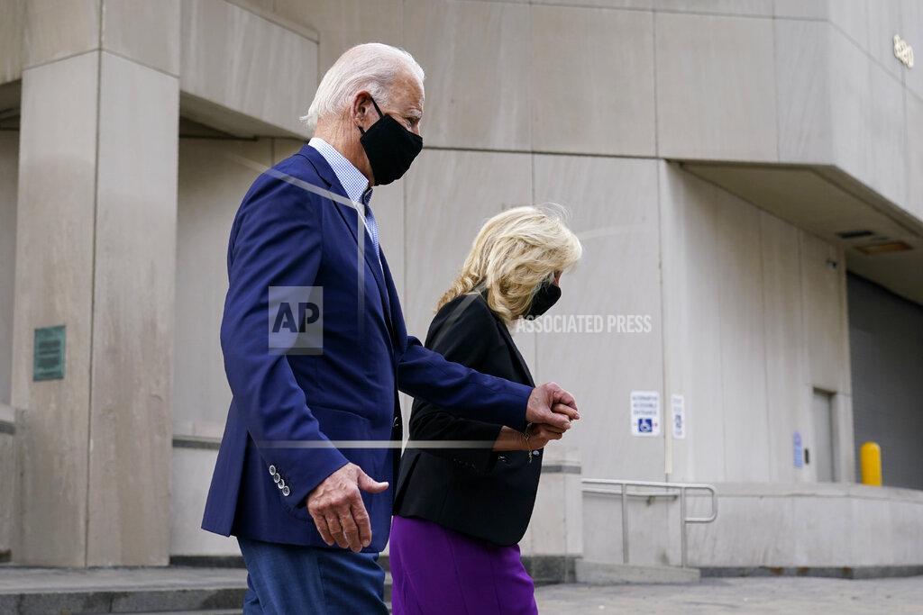Patrick Semansky Democratic presidential candidate and former Vice President Joe Biden and his wife Jill Biden depart after voting early in Delaware's state primary election at the New Castle County Board of Elections office in Wilmington, Del., Monday, Sept. 14, 2020. (AP Photo/Patrick Semansky)