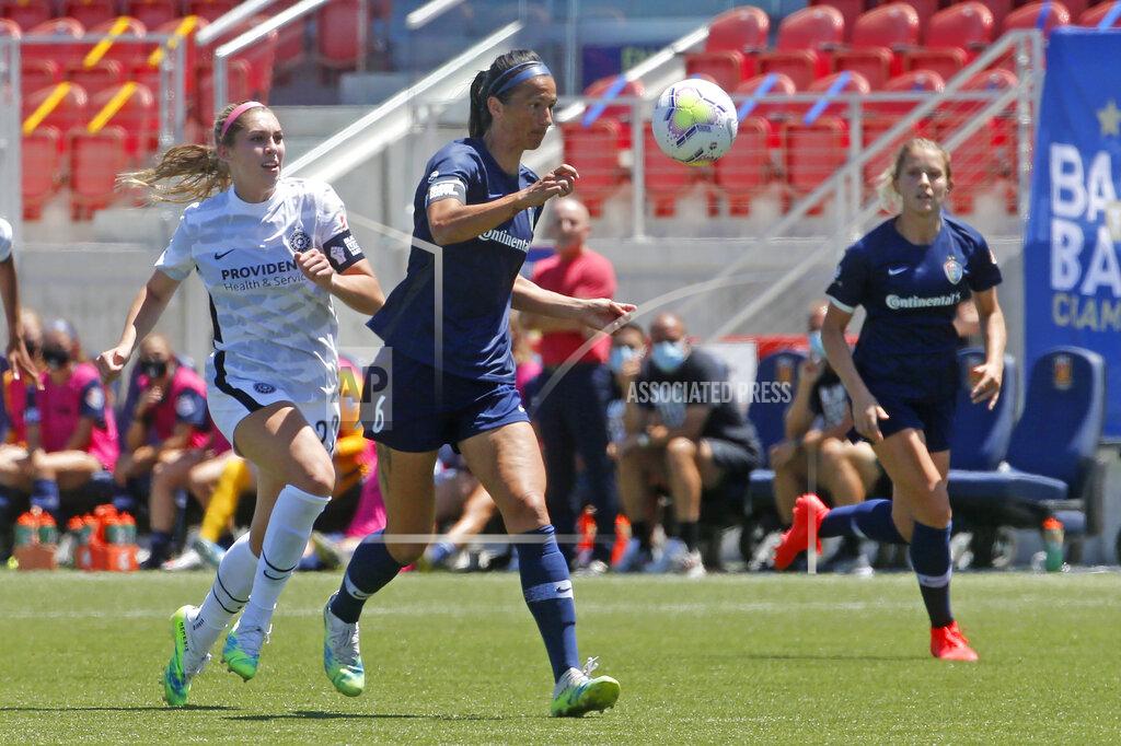 Rick Bowmer North Carolina Courage defender Abby Erceg (6) controls the ball as Portland Thorns forward Morgan Weaver, left, defends during the second half of an NWSL Challenge Cup soccer match at Zions Bank Stadium Saturday, June 27, 2020, in Herriman, Utah. Coach Paul Riley calls defender Abby Erceg the bedrock of the North Carolina Courage. The New Zealand native is captain of the Courage, the two-time National Women's Soccer League defending champions. (AP Photo/Rick Bowmer)