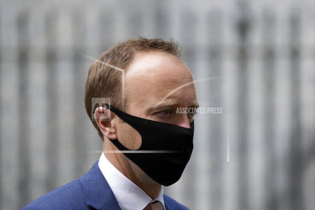 Matt Dunham Britain's Health Secretary Matt Hancock leaves 10 Downing Street, in London, Monday, June 7, 2021. Hancock said Sunday the delta variant, which is fast becoming the dominant coronavirus variant in the U.K., is 40% more transmissible compared to the country's existing strains. (AP Photo/Matt Dunham)