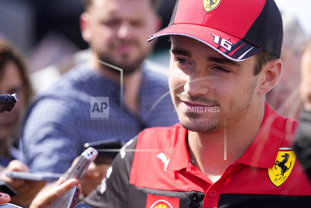 Darko Bandic Ferrari driver Charles Leclerc of Monaco talks to the media at the Hungaroring racetrack in Mogyorod, near Budapest, Hungary, Thursday, July 28, 2022. The Hungarian Formula One Grand Prix will be held on Sunday. (AP Photo/Darko Bandic)