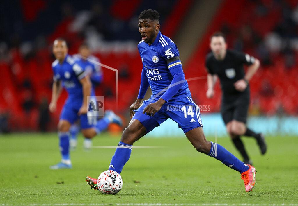Richard Heathcote Leicester's Kelechi Iheanacho controls the ball during the English FA Cup semifinal soccer match between Leicester City and Southampton at Wembley Stadium in London, Sunday, April 18, 2021. (Richard Heathcote/Pool via AP)