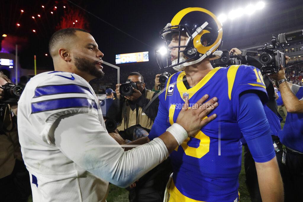 Jae C. Hong Los Angeles Rams quarterback Jared Goff, right, greets Dallas Cowboys quarterback Dak Prescott after their the Rams' win during an NFL divisional football playoff game Saturday, Jan. 12, 2019, in Los Angeles. (AP Photo/Jae C. Hong)