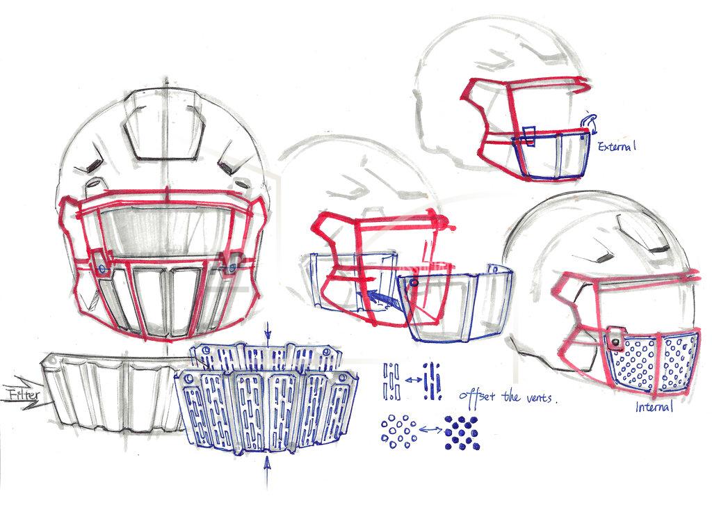 Uncredited This image provided by Oakley shows sketches of the new face shield designed by Oakley. With NFL training camps set to start at the end of the month, the league believes it is closer to one answer when it comes to player safety in the midst of the coronavirus pandemic. Face shields for the players' helmets. (Oakley via AP)