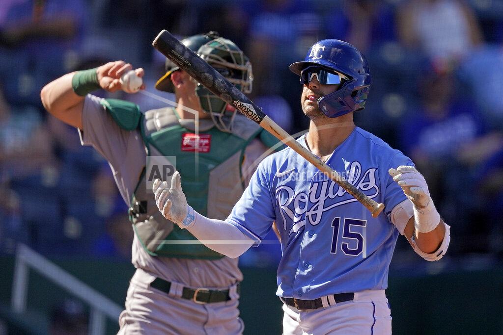 Charlie Riedel Kansas City Royals' Whit Merrifield flips his bat after striking out during the seventh inning of a baseball game against the Oakland Athletics Thursday, Sept. 16, 2021, in Kansas City, Mo. (AP Photo/Charlie Riedel)