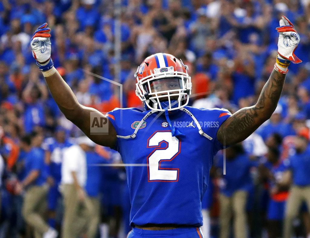 John Raoux Florida defensive back Brad Stewart Jr. celebrates in front of fans after intercepting an LSU pass during the second half of an NCAA college football game Saturday, Oct. 6, 2018, in Gainesville, Fla. (AP Photo/John Raoux)